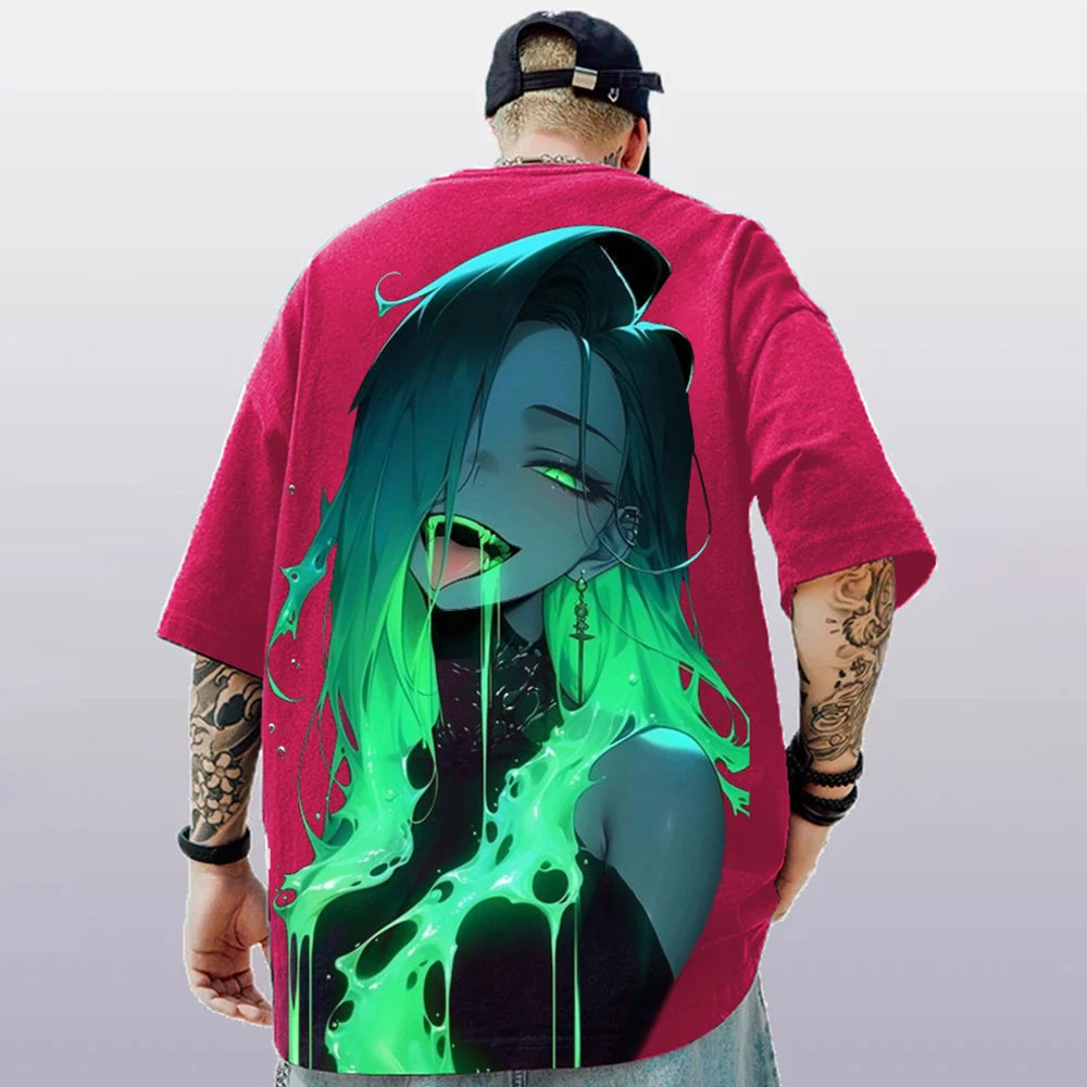 T-Shirt d'été à manches courtes pour hommes, ample et décontracté, avec personnage d'anime imprimé en 3d, surdimensionné, tendance, vêtements masculins