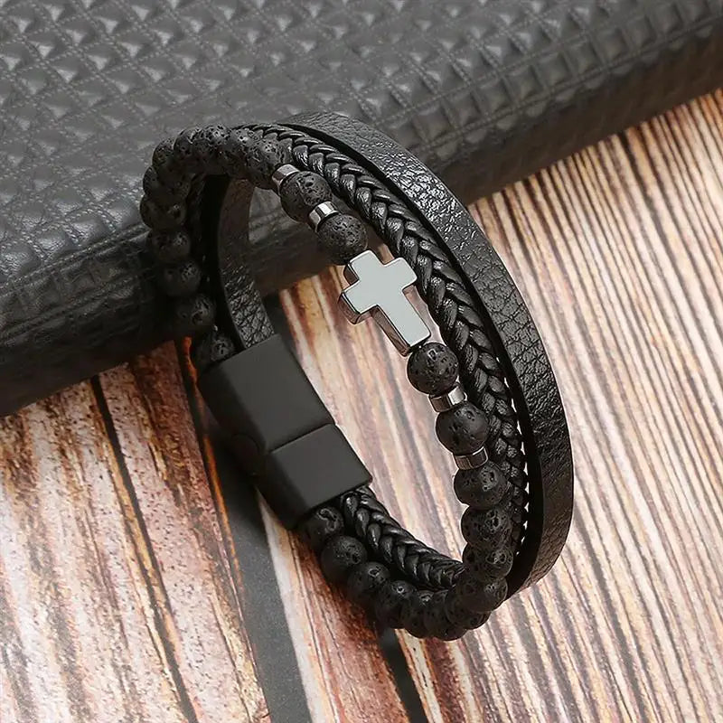 Bracelet en cuir classique pour hommes, nouveau Style, tissé à la main, multicouche, accessoire combiné, mode homme, bijoux, vente en gros, livraison directe