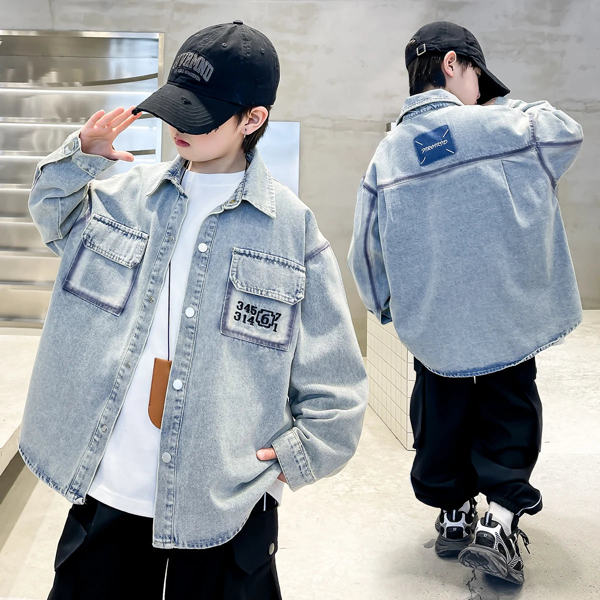 Nouvelle veste en jean pour garçon, collection printemps-automne, vêtements décontractés, coupe ample, tailles 5 à 14 ans