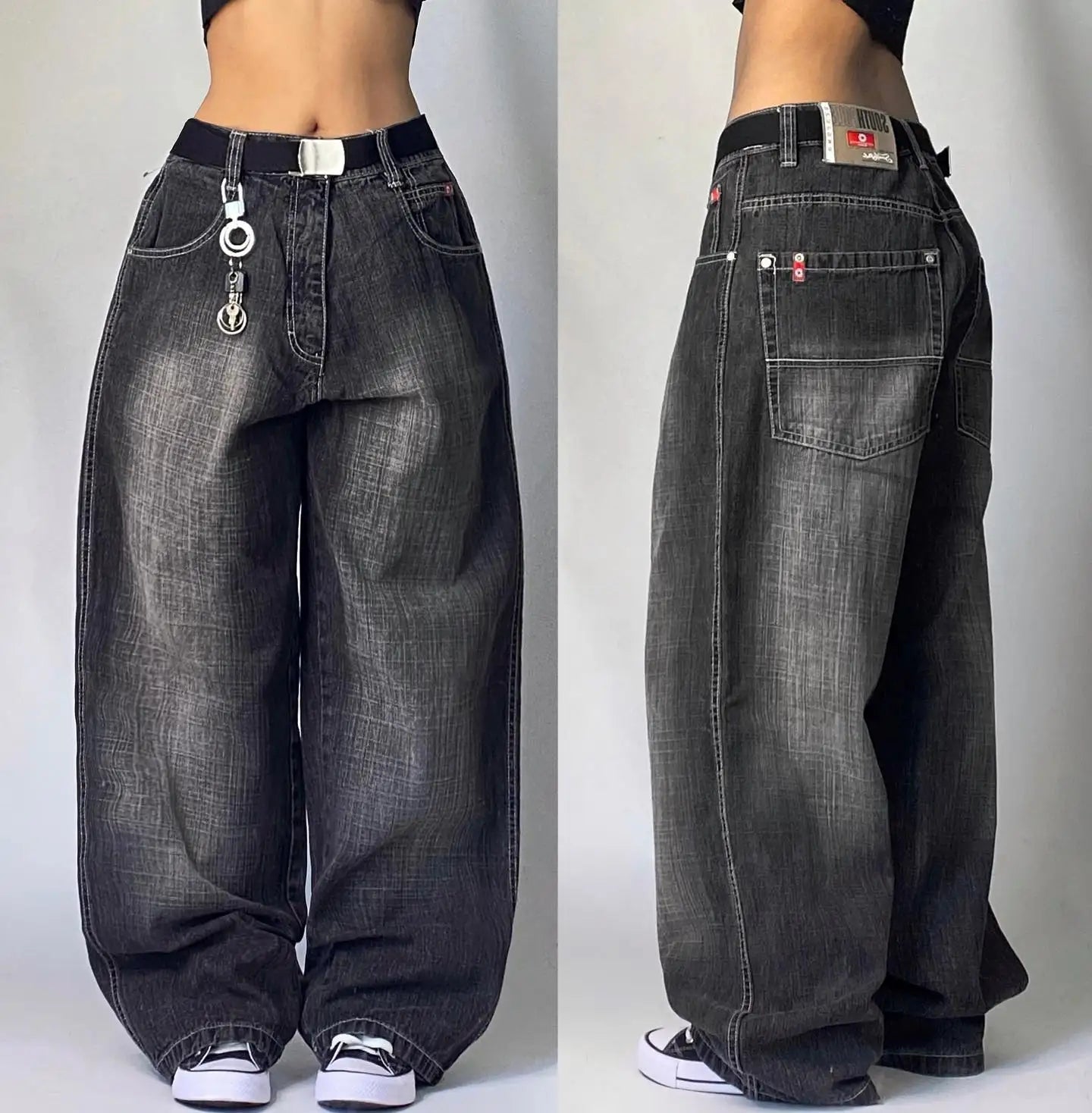 Mode américaine nouveau noir vieux trous lavés Baggy jean dames Y2K Vintage Punk mode décontracté Joker taille haute pantalon à jambes larges