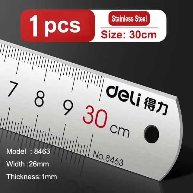 Deli Stainless Steel Ruler 15/20/30cm Metal Straight Ruler for Home School Precision Measuring Drawing Tool Supplies 1/2/5pcs