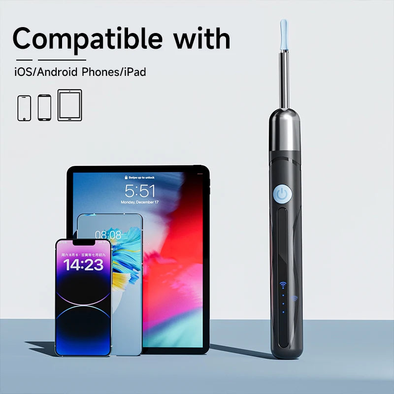 Endoscope WiFi 4.2mm 1080P, caméra de sélection d'oreille avec Base de cuillère d'oreille pour iOS/Android, Otoscope de nettoyage d'oreille avec outil d'élimination du cérumen