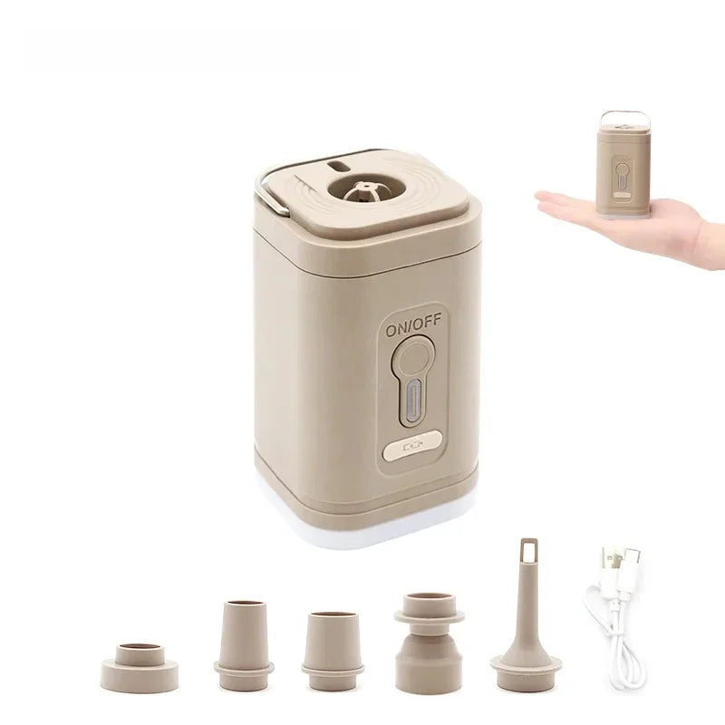 Mini Electric Inflatable Pump 3-in-1 with Lights Wireless Air Compressor for Inflate & Deflate Camping Hiking Equipment