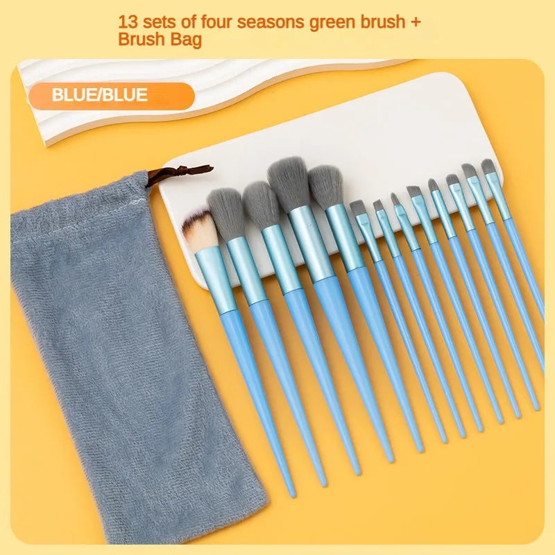 Ensemble de 13 pinceaux de maquillage Purpleflower en forme de feuille de houx, à poils doux, comprenant un pinceau poudre pour le visage, un pinceau illuminateur, un pinceau blush et un pinceau fard à paupières. Un ensemble complet d'outils de beauté.