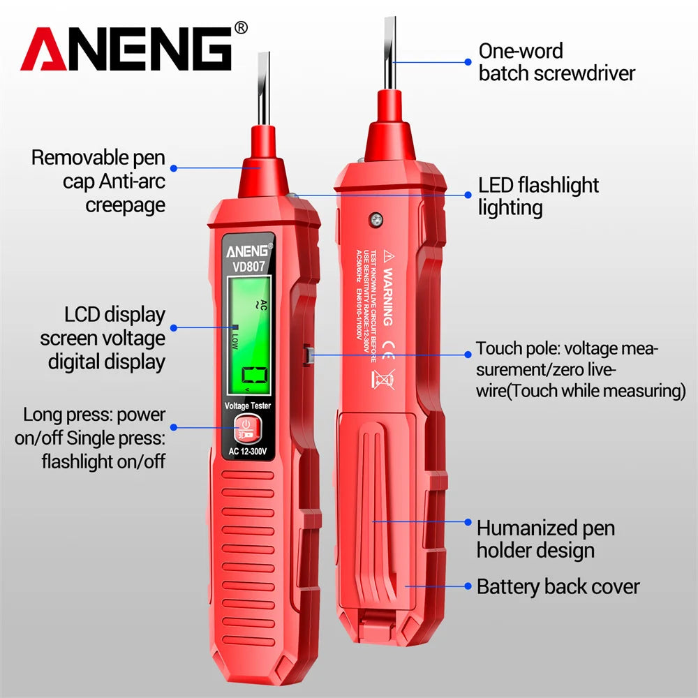 ANENG VD807 testeur de stylo électrique intelligent Portable à Induction en un mot 50/60Hz capteur NCV AC 12-300V outils de détection de fil sans contact