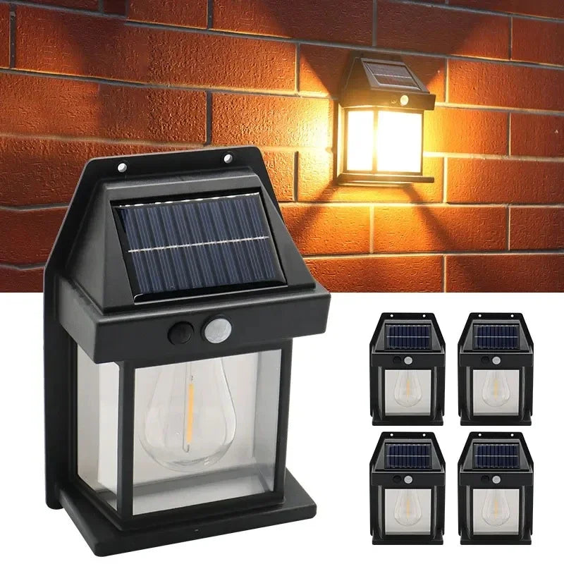 Lampe de nuit solaire en tungstène, capteur de mouvement Intelligent, applique murale, 3 Modes d'éclairage, lanterne étanche de décoration de jardin de cour