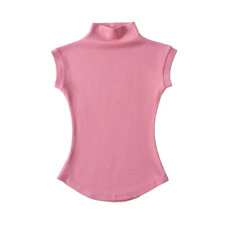 Femmes D'été Sexy Col Roulé Sans Manches T-Shirts Hauts Solide Slim Fit Pulls Casual T-shirts Chemises Femme Streetwear Bases T-Shirts