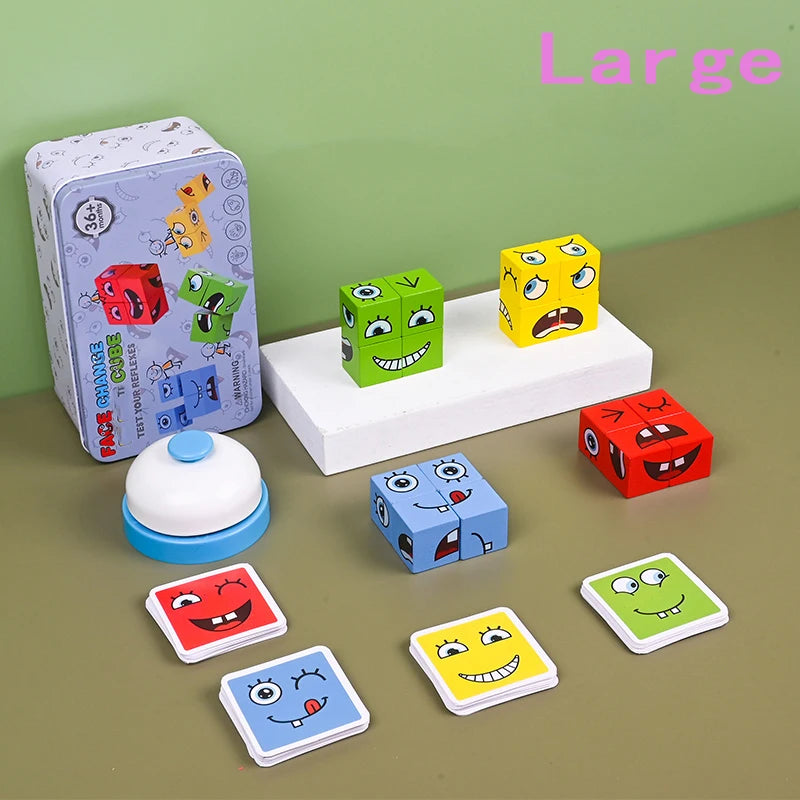 Grand jeu de construction en bois avec puzzle d'émoticônes et émoticônes pour enfants. Idéal pour apprendre et apprendre