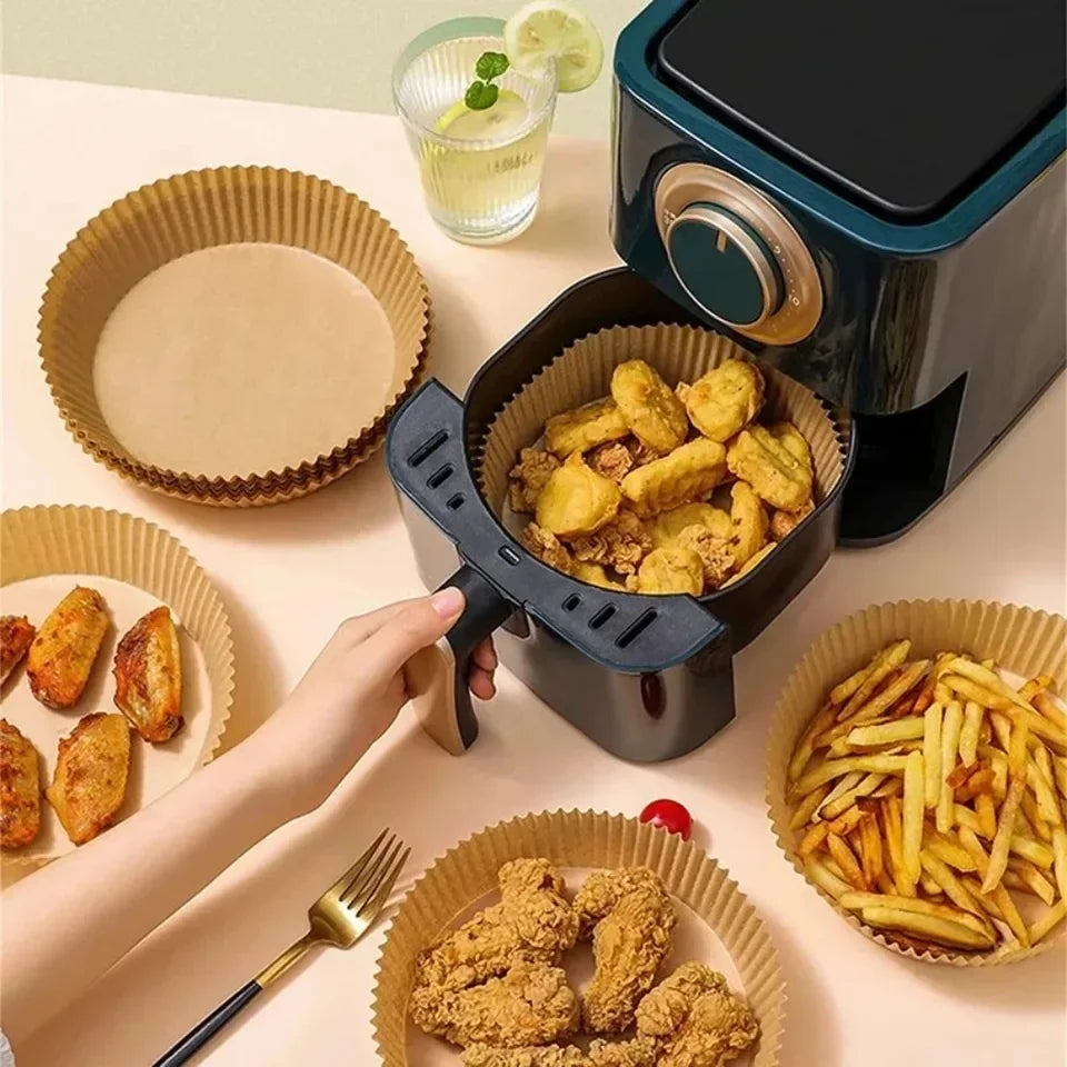 Papier jetable pour friteuse à Air, 50/100/200 pièces, papier spécial rond/carré pour aliments, huile de silicium, doublures de friteuse à Air, papier de cuisson