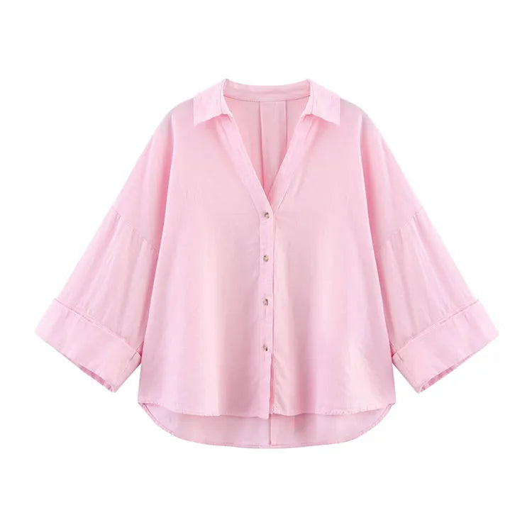 HipSeam chemise à manches larges femmes printemps ourlet asymétrique bouton chemises pour femmes Simple dame Johnny col chemises et chemisiers en lin