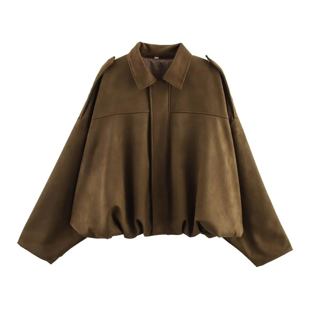 Vestes bombers élégantes pour femmes, style militaire, col rabattu, manches longues, coupe ample, vêtements d'extérieur vintage, hauts chics
