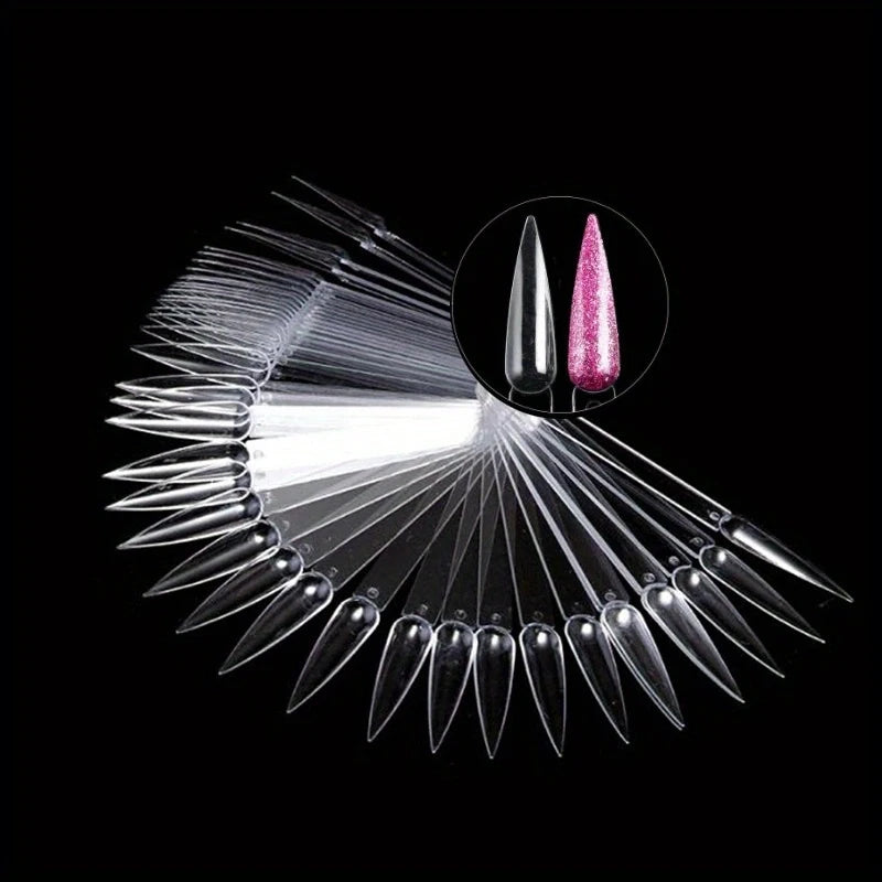 50 bâtonnets d'échantillons de vernis à ongles avec anneau, présentoir transparent en forme d'éventail pour la pratique du nail art, bâtonnets d'échantillons colorés pour la pratique du nail art