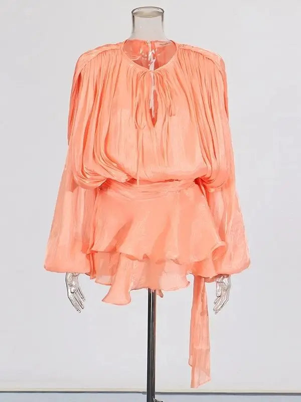 TWOTWINSTYLE – Mini robe chemisier unie pour femmes, col en V, manches longues, à lacets épissés, Style doux, vêtements féminins à la mode