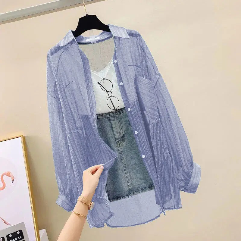 Chemisier d'été élégant en mousseline fine transparente style Harajuku coréen, haut ample et décontracté pour femme