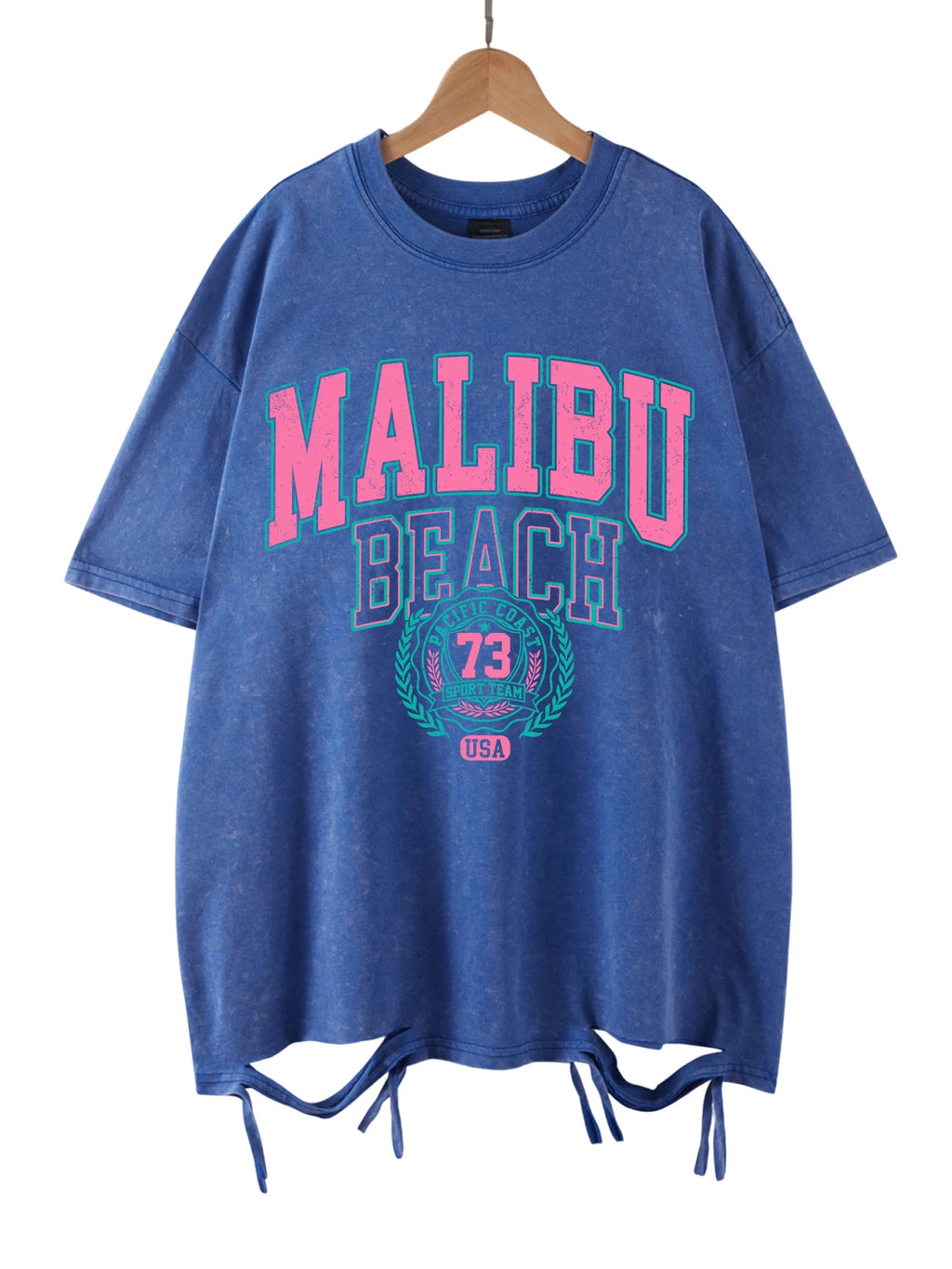 Malibu Beach T-Shirt lavé femmes lettre impression coton T-Shirt confortable col rond hauts décontracté surdimensionné t-shirts vêtements féminins