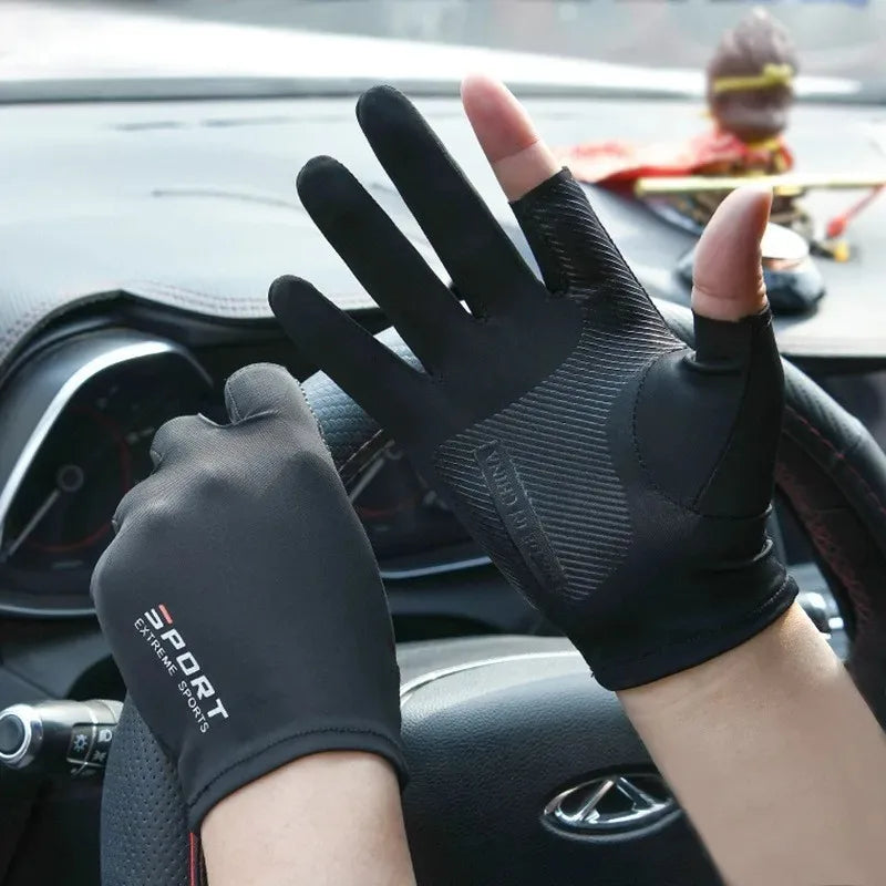 Gants demi-doigts en soie glacée, hautement élastiques, respirants et offrant une protection solaire optimale, pour hommes et femmes (1 paire). Gants fins pour activités de plein air : cyclisme, conduite, pêche