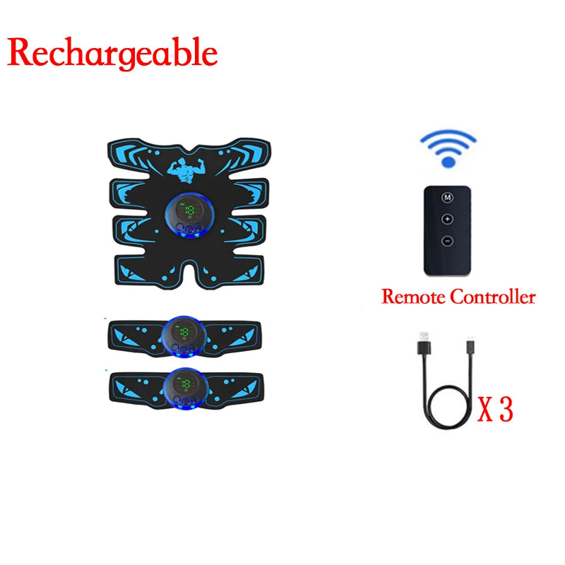 New USB Rechargeable EMS Muscle Stimulator ABS Arm 3 IN 1 Trainer Smart Wireless Fitness Abdominal Training Electric Body Slim