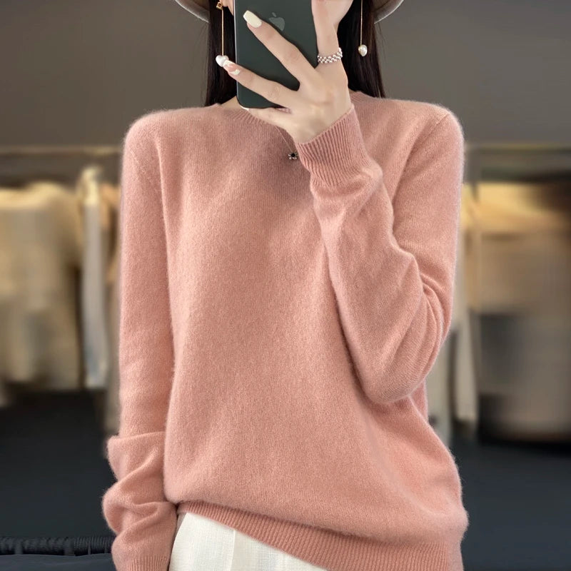 Nouveau pull en cachemire pull femme en automne et en hiver 100% laine mérinos mode col rond automne chaud pull haut