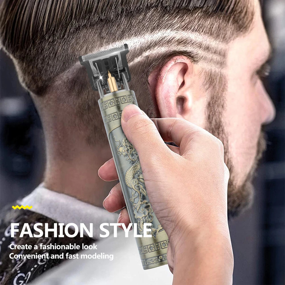 T9 HairClipper Beard Shaving Body Hair Trimmer Clippers Electric Machine Men Haircut Machine 0mm Barber ShaverDragon Carved