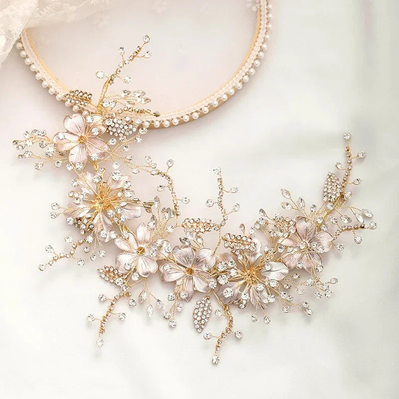 Bandeaux et diadèmes fleuris luxueux, accessoires de coiffure de mariage pour femmes, bijoux de cheveux de mariée, bandeau de mariée, coiffe, serre-tête de fête