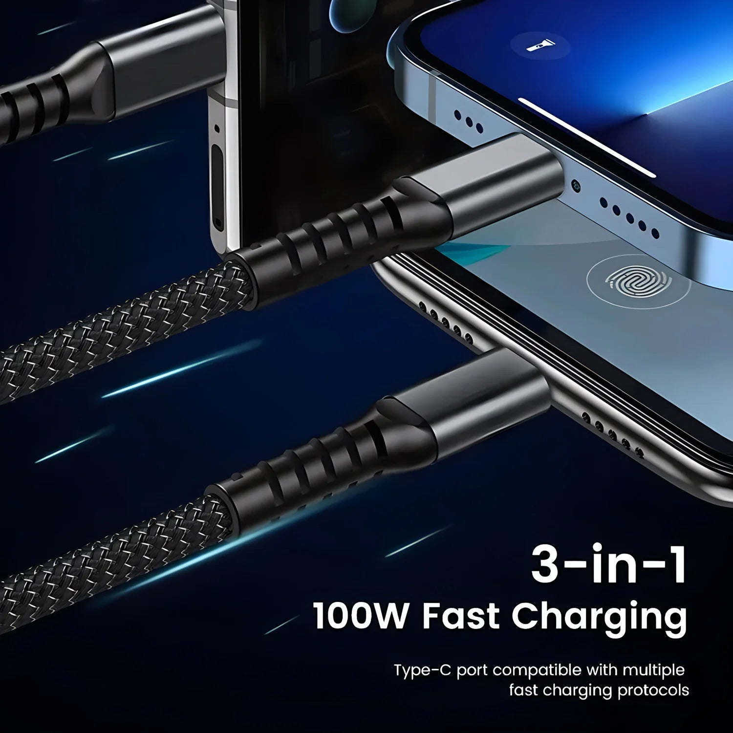 Câble de charge rapide Transparent 3 en 1 100w, Micro USB Type C, pour iPhone 15, Samsung, Huawei, chargeur de lampe pilote, câble de données USB C 6A