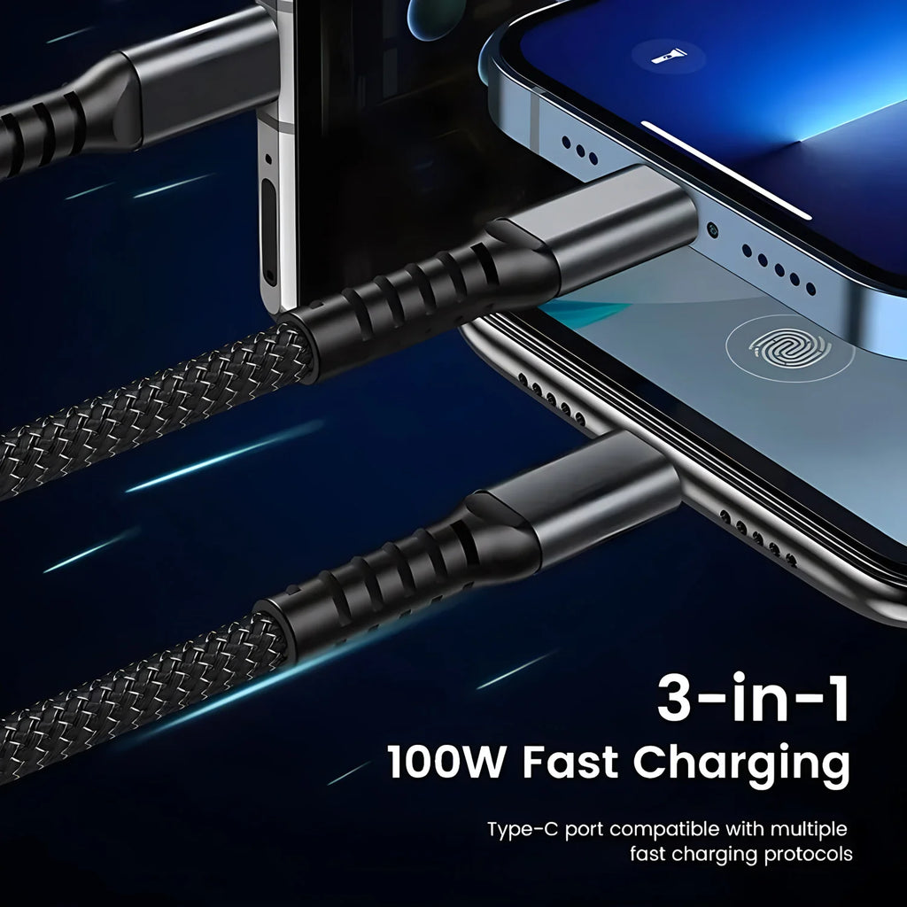 Câble de charge rapide Transparent 3 en 1 100w, Micro USB Type C, pour iPhone 15, Samsung, Huawei, chargeur de lampe pilote, câble de données USB C 6A