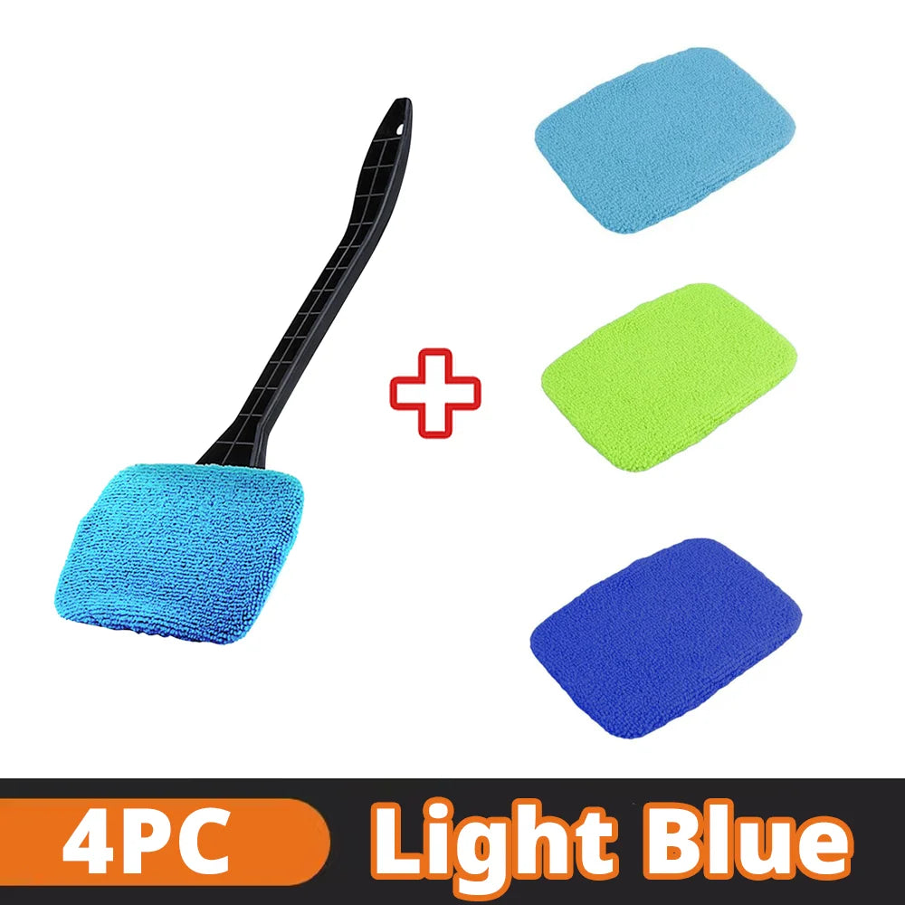 Kit de brosse de nettoyage de vitres de voiture, outil de nettoyage de pare-brise en microfibre, essuie-glace intérieur de voiture, essuie-glace à long manche, tampon en tissu réutilisable