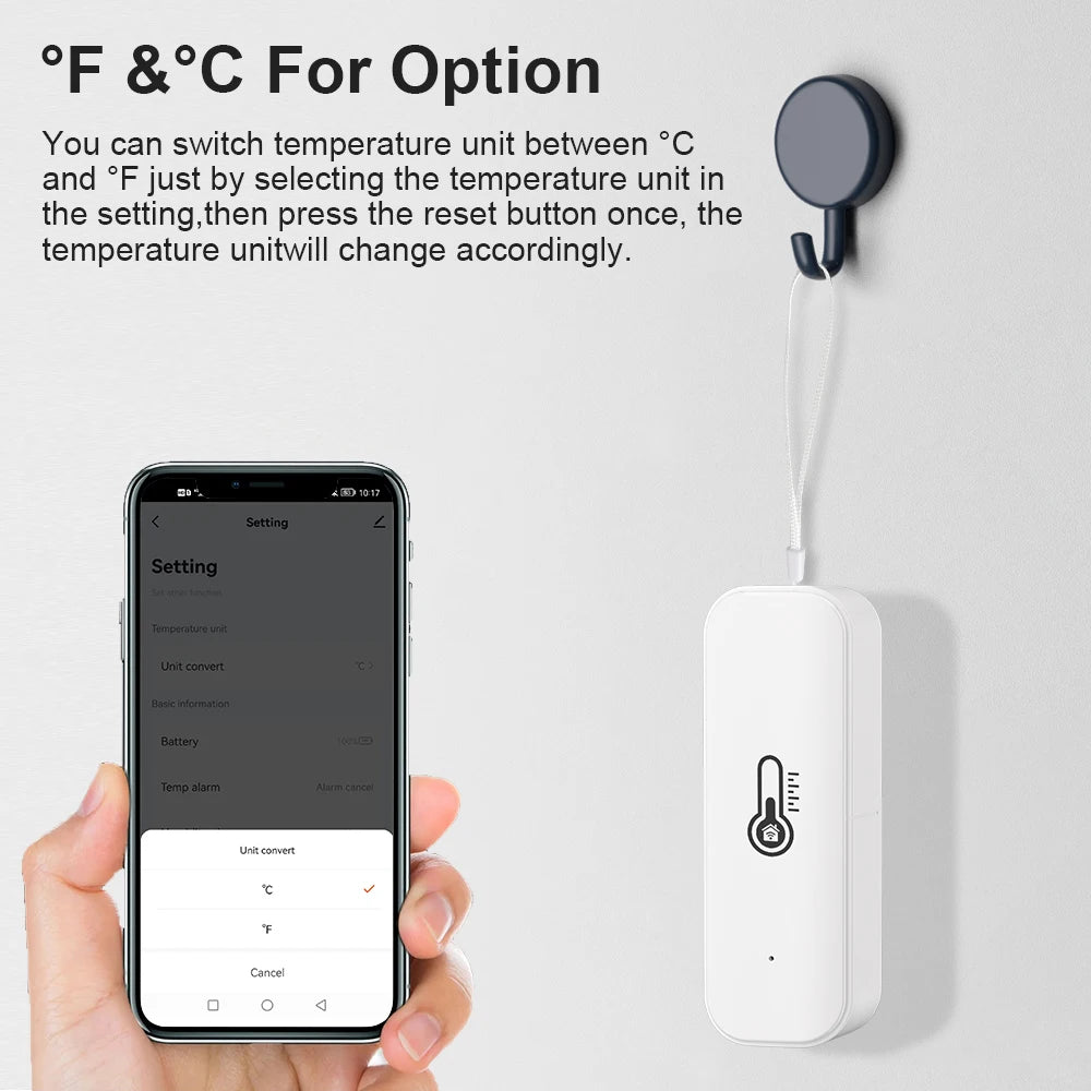 Capteur d'humidité et de température Tuya WiFi, blanc, pour maison connectée, alimenté par batterie, compatible avec une application et fonctionnant sous Alexa ou Google Assistant