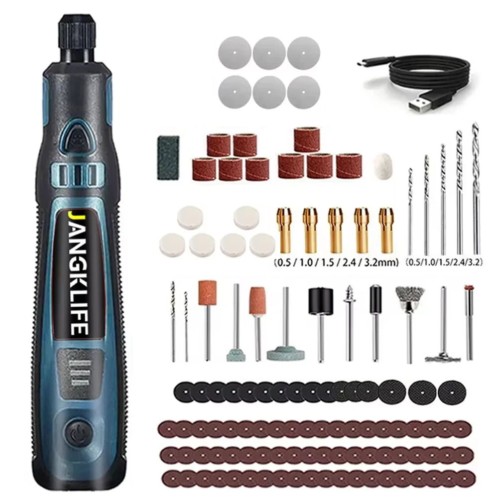 JANGKLIFE Kit d'outils rotatifs sans fil USB stylo de gravure sur bois bricolage pour bijoux métal verre Mini perceuse sans fil