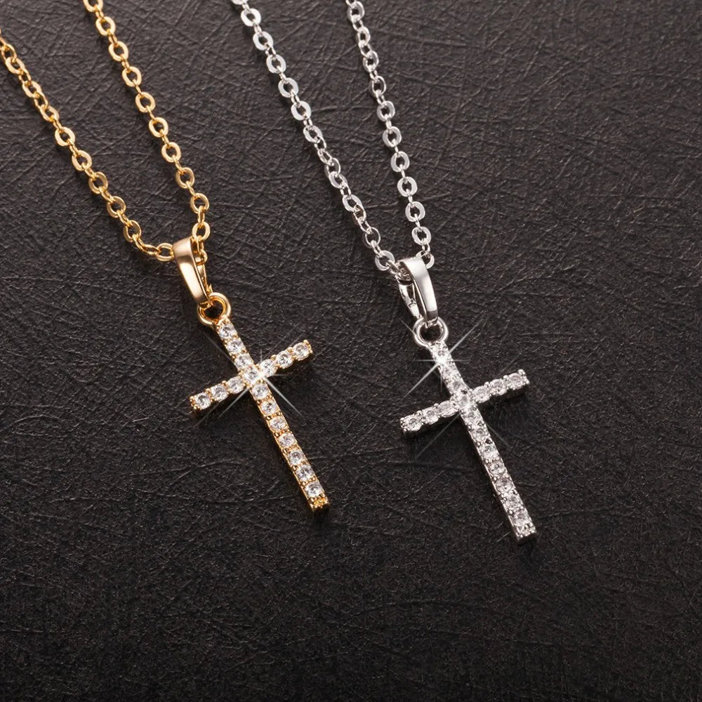 Pendentif croix incrustation de strass, colliers réglables pour femmes, couleur unie, pendentif d'été, bijoux pour femmes