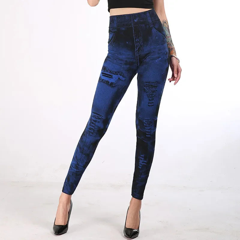 Femmes Imitation jean Leggings extensibles mode Sexy mince Push Up dame Leggings de gymnastique casual Simple taille haute Streetwear Leggings