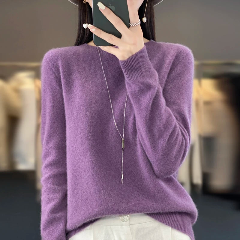 Nouveau pull en cachemire pull femme en automne et en hiver 100% laine mérinos mode col rond automne chaud pull haut