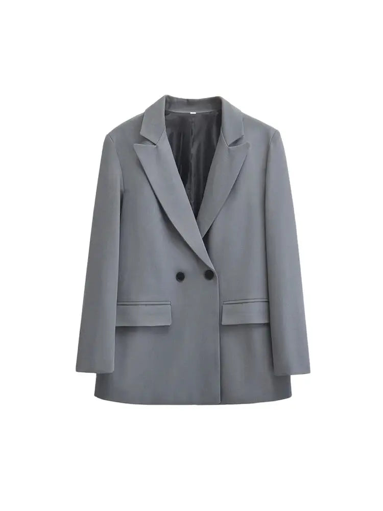 Manteau Blazer à Double boutonnage pour femmes, tenue de bureau, manches longues, poches à rabat, vêtements de dessus pour femmes, hauts chics, à la mode