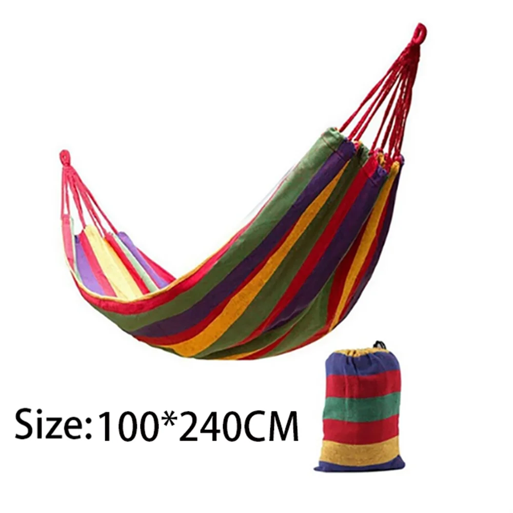 Hamac double pour 2 personnes en toile de coton avec sangles pour arbres, pour terrasse, jardin, cour, extérieur et intérieur (rouge, bleu)