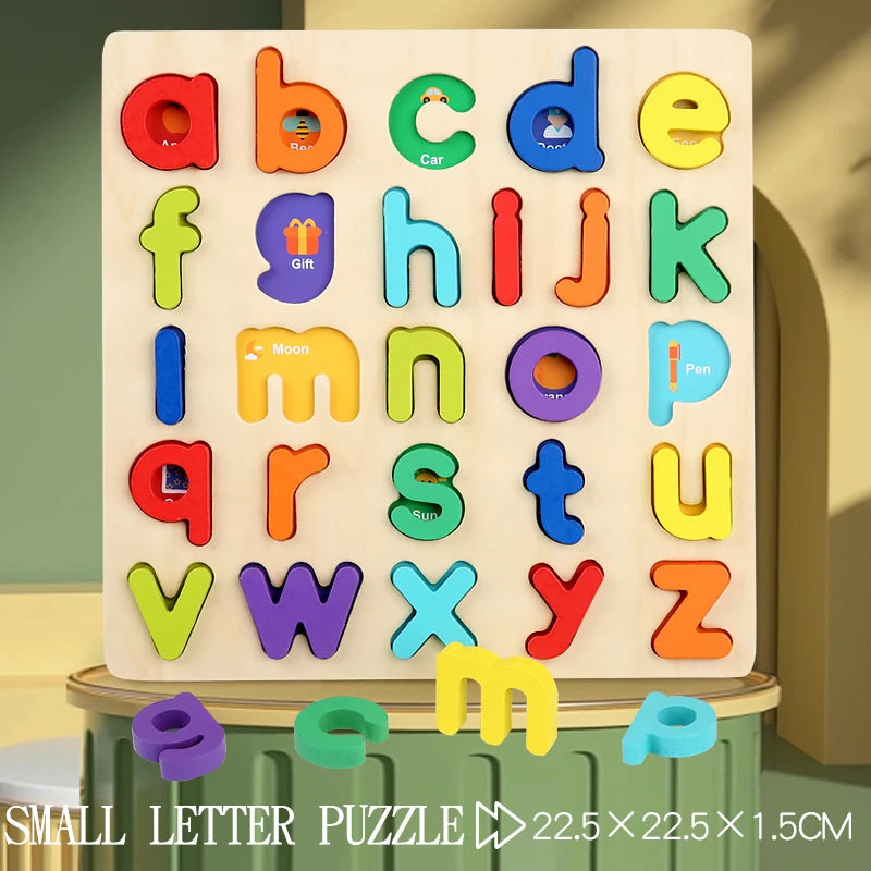 Puzzle en bois Montessori pour enfants - Jeu éducatif alphabétique, arithmétique, numérique et géométrique pour l'apprentissage préscolaire