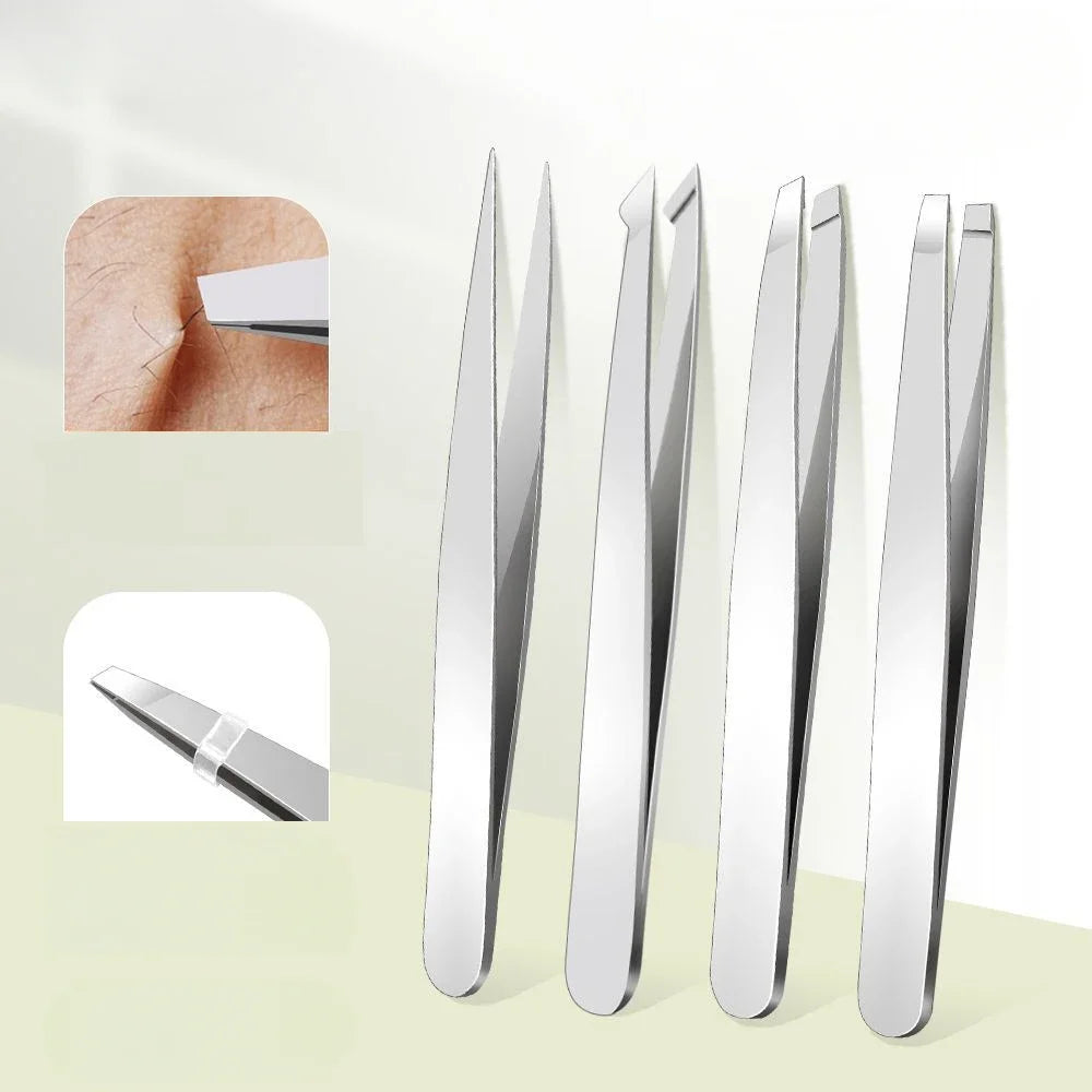 Ensemble de pincettes à épiler de précision, 4 pièces, débris de poils du visage et des sourcils et épilation endogène, adaptés aux hommes et aux femmes