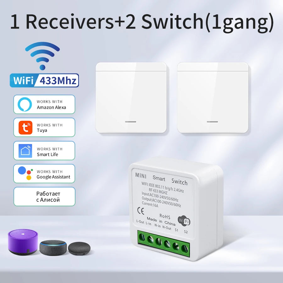 1/2/3Gang Wall Switch RF 433MHz Wireless Light Switch Tuya Smart WiFi Switch Smart Life APP Voice Control With Alexa Google Home