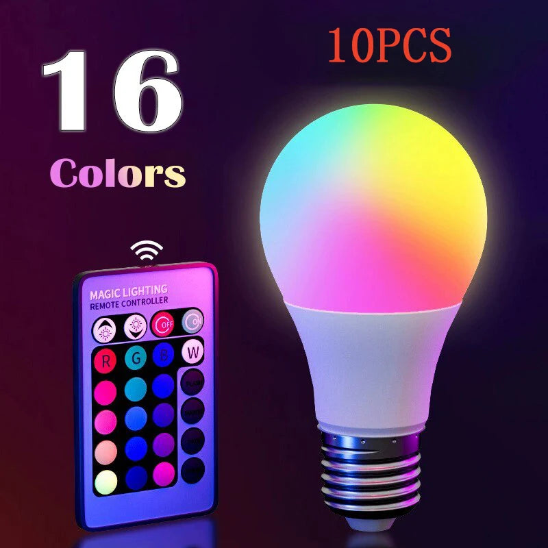 Ampoule LED multicolore RGB E27 16 couleurs, 220V, éclairage domestique, variable, 24 touches, télécommande, lampe intelligente, lumière d'ambiance