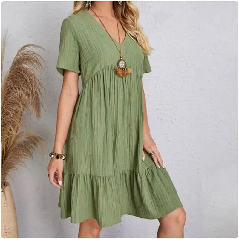 Robes péplum d'été pour femmes, col en v, manches courtes, taille ample, à volants, coupe évasée, robes de vocation, printemps