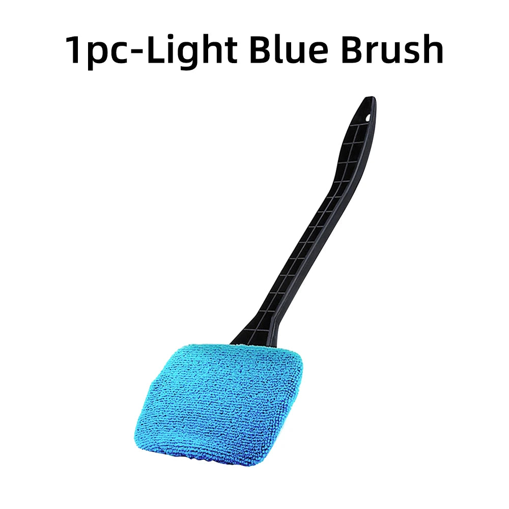 Kit de brosse de nettoyage de vitres de voiture, outil de nettoyage de pare-brise en microfibre, essuie-glace intérieur de voiture, essuie-glace à long manche, tampon en tissu réutilisable