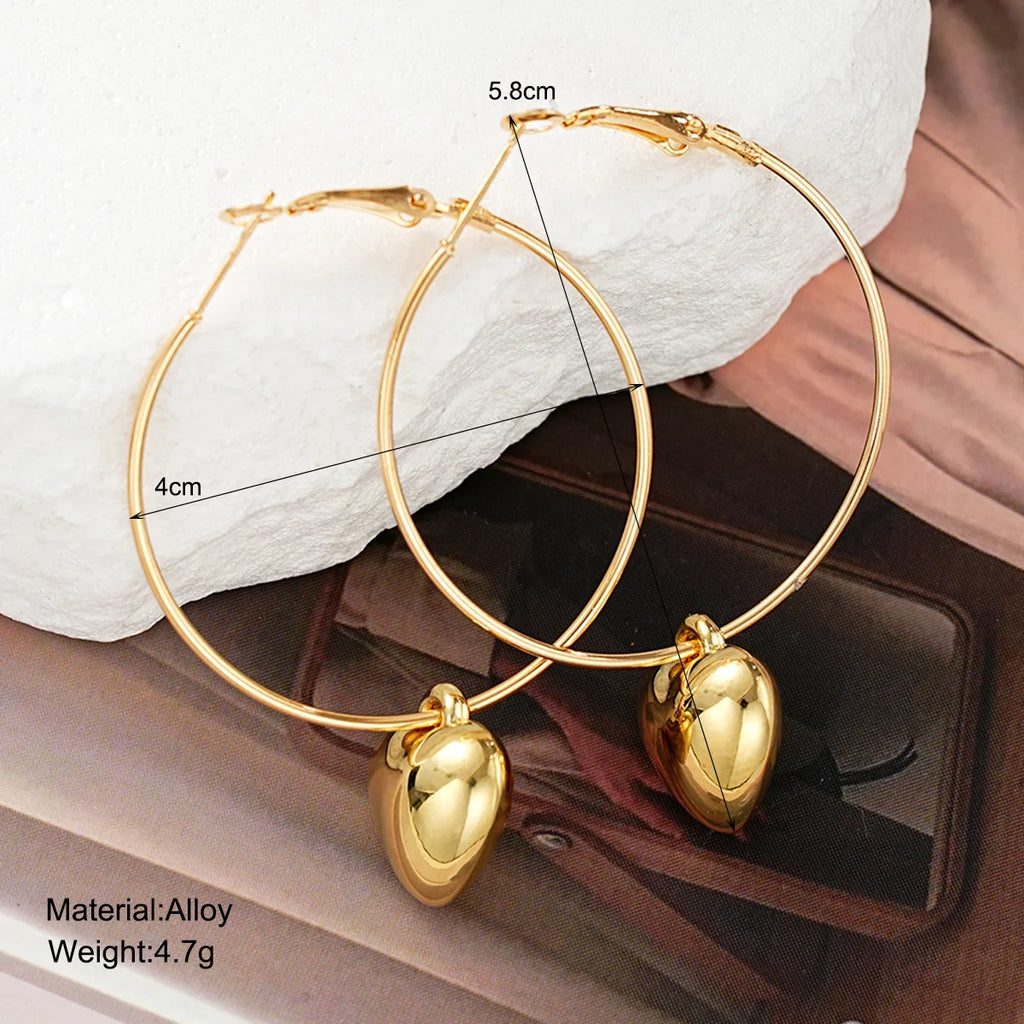 Boucles d'oreilles pendantes en forme de cœur pour femmes, Design couleur or, grand cercle exagéré, bijoux coréens, cadeau, nouvelle collection 2024