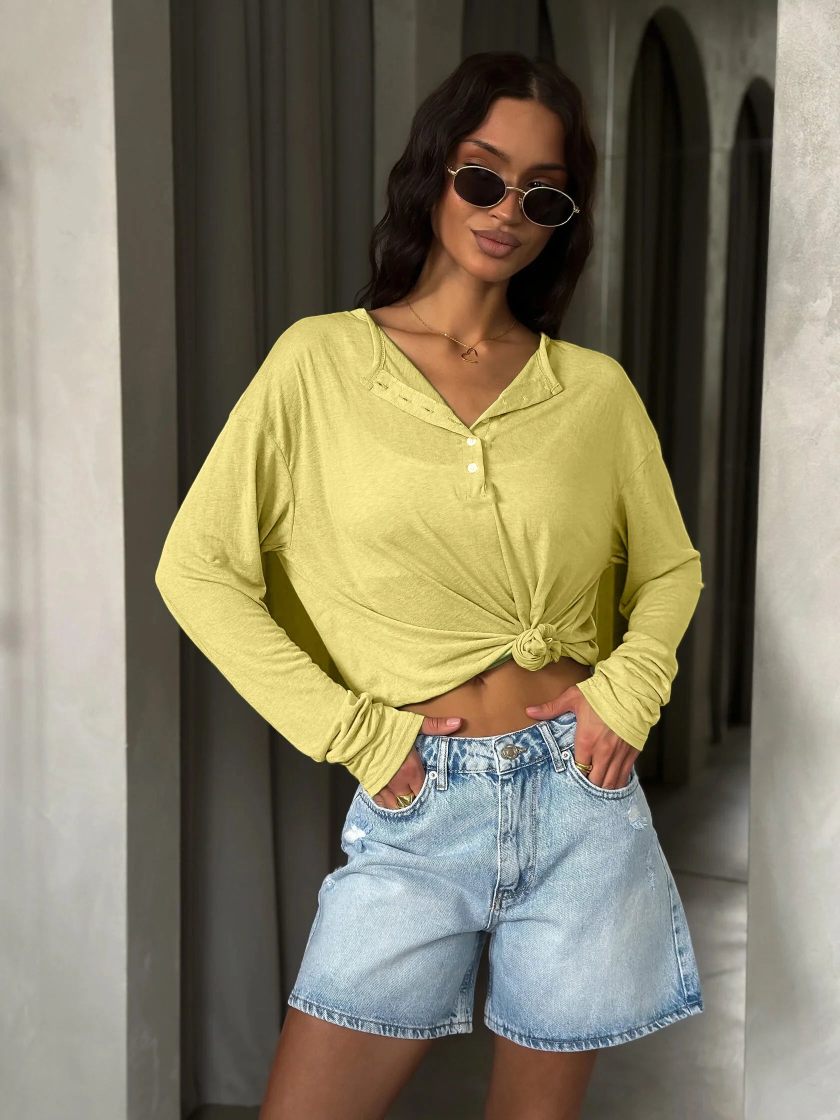 Hirsionsan 2025 basique doux t-shirts femmes été automne manches longues bas ample t-shirts dames décontracté tricoté doux femme hauts