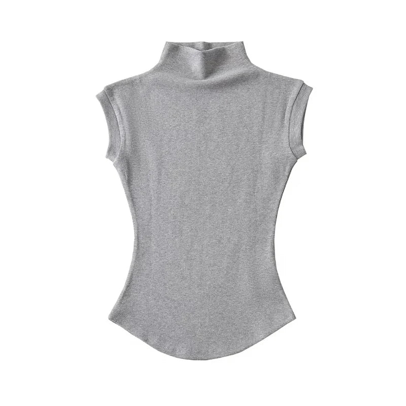 Femmes D'été Sexy Col Roulé Sans Manches T-Shirts Hauts Solide Slim Fit Pulls Casual T-shirts Chemises Femme Streetwear Bases T-Shirts