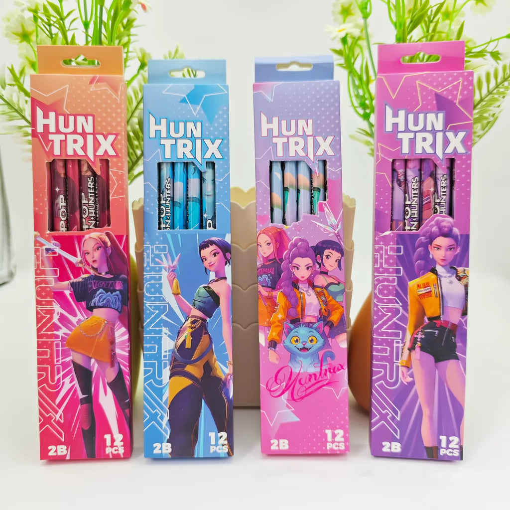 Lot de 12 crayons à dessin Kpop Demon Hunters Huntrix 2B en graphite de bois, pour une écriture fluide, idéaux pour l'école, le bureau et le dessin