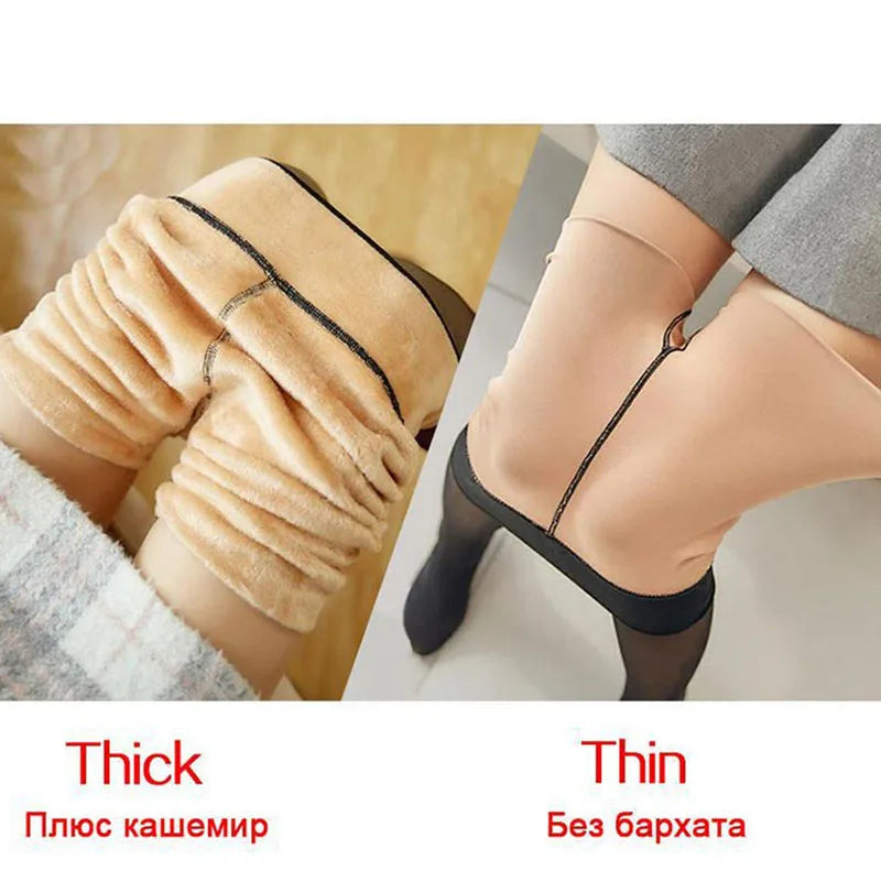 Women's Thermal Leggings Insulated Tights Fleece Lined High Waist Elasticity Thick Plush Women Pantyhose Winter Below 70kg