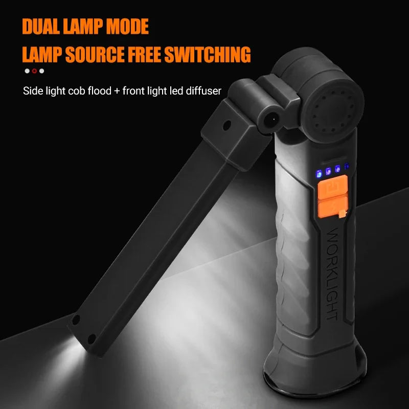 Lampe torche LED COB portable rechargeable par USB, lanterne magnétique suspendue avec batterie intégrée, lampe torche de camping
