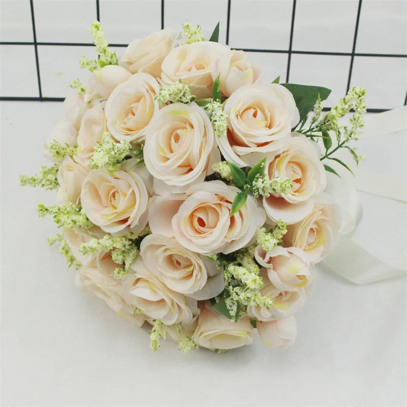 Bouquet de mariée et demoiselle d'honneur en fleurs de soie blanches roses artificielles faites main accessoires de mariage