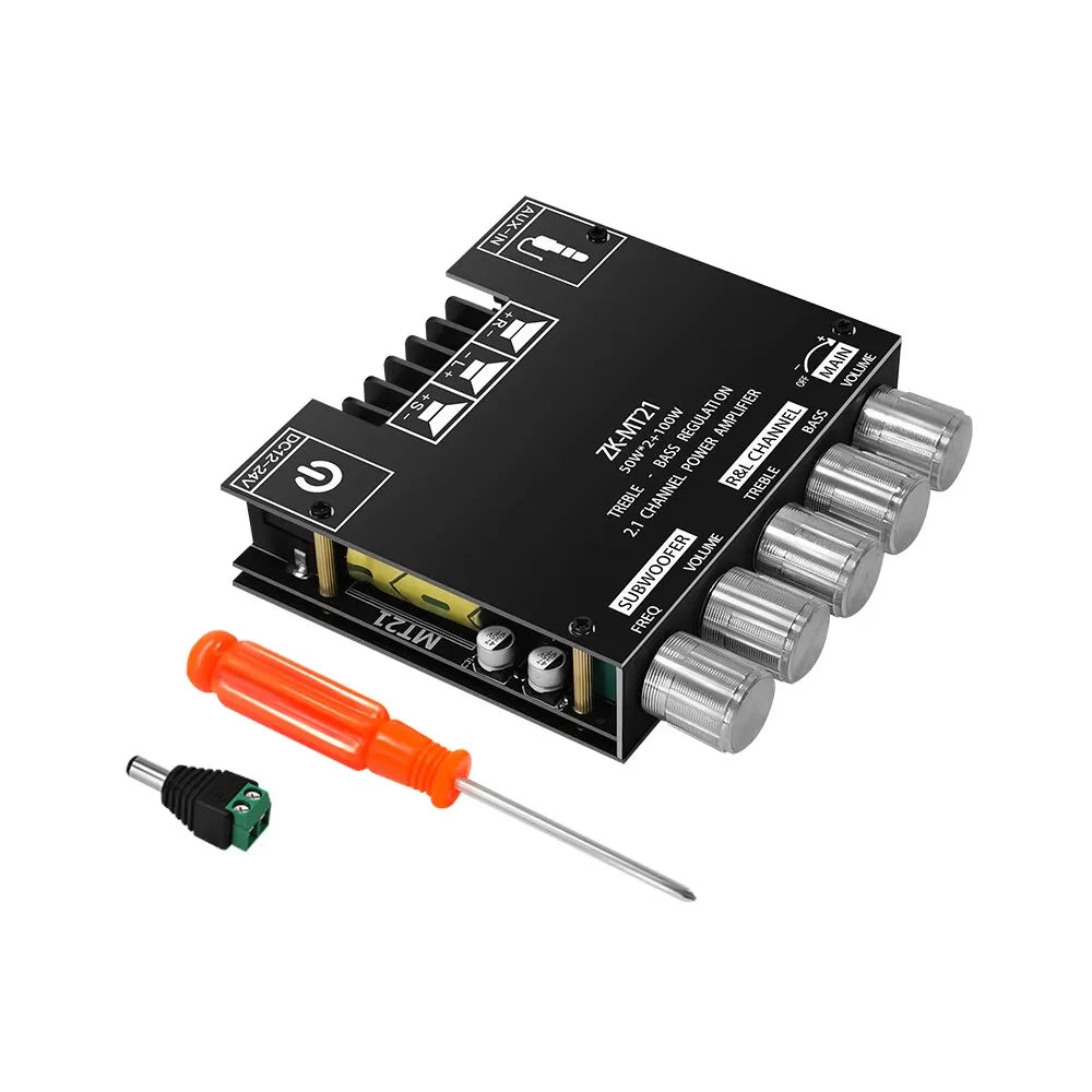 Carte d'amplificateur de subwoofer 2.1 CS8673E 50 W x 2 + 100 W avec Bluetooth 5.0 et entrée auxiliaire ZK-MT21
