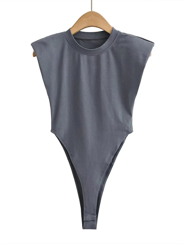 Sexy hauts femmes été une pièce moulante body rembourré épaule body noir sans manches body costumes pour femmes blanc