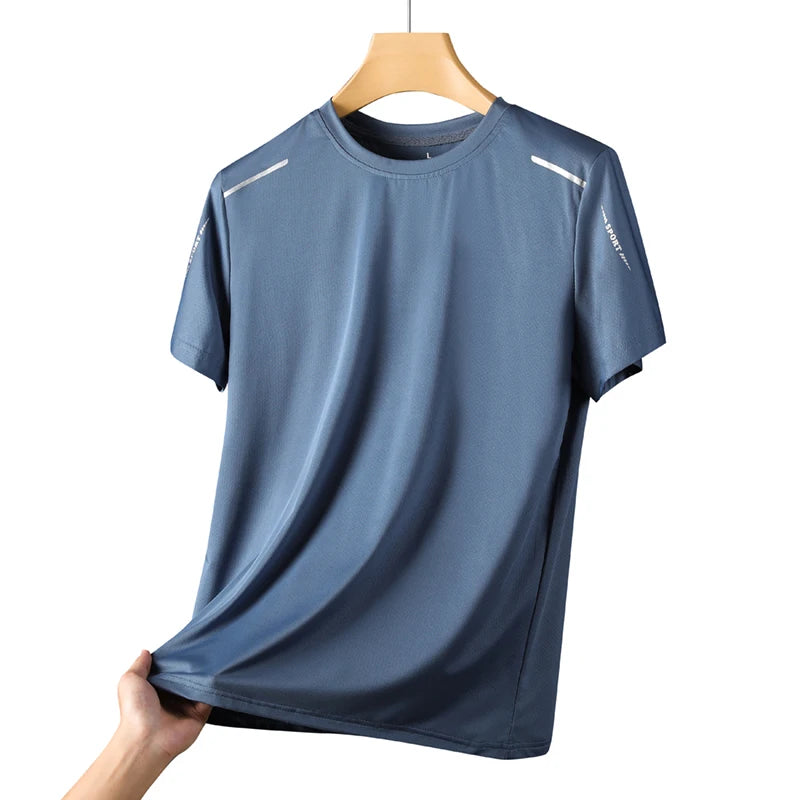 CHRLCK T-shirts de course à séchage rapide pour hommes respirant randonnée pêche T-shirts élasticité douce Sports de plein air chemise courte été
